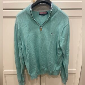 Vineyard Vines Quarter Zip Pull Over 100% Cotton Sz Small Aqua Green Leather